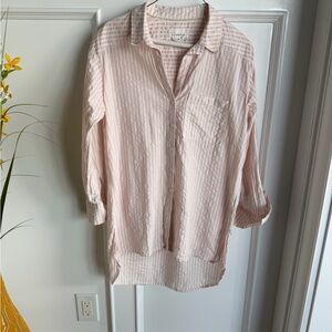 Anthropologie Pink and White Striped Tunic Shirt